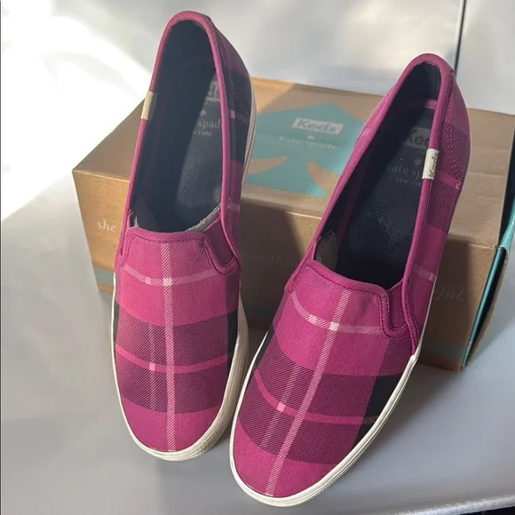 Kate Spade Keds Decker Pink Plaid Shoes - Picture 3 of 3